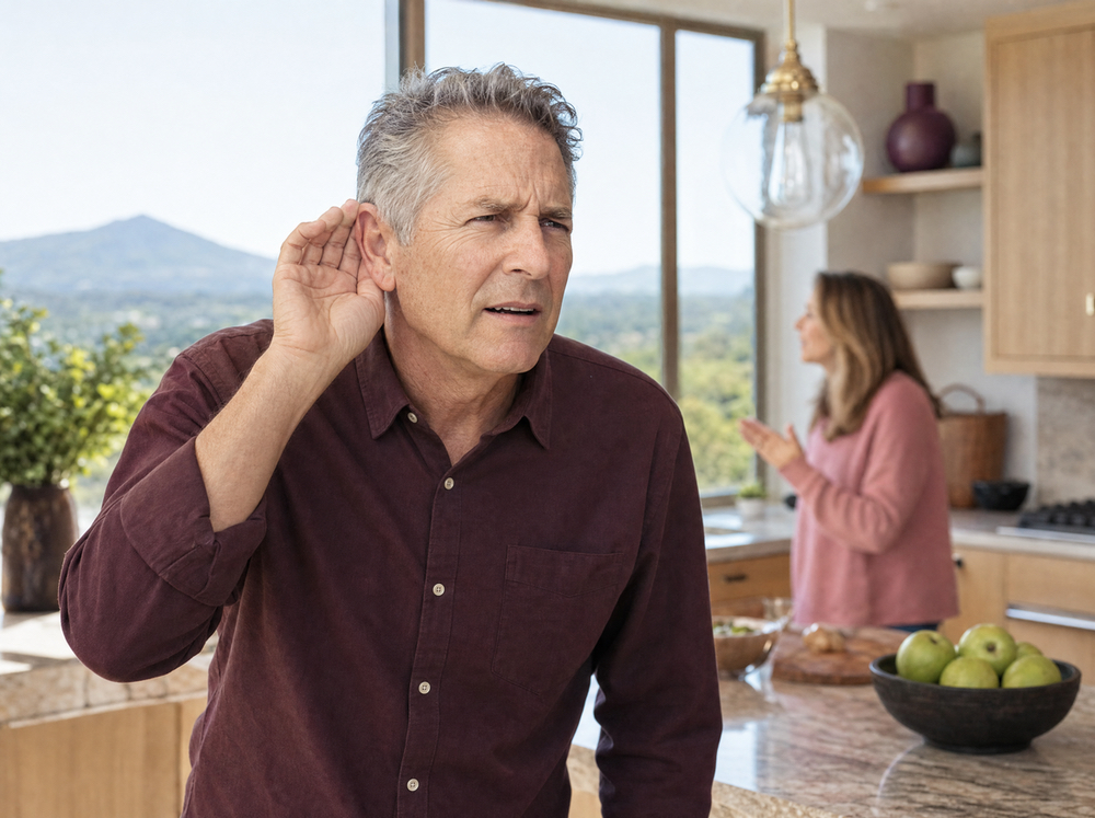 Hearing specialist examining the ear canal for conductive hearing loss at Contra Costa Hearing Aid Center in Walnut Creek, CA